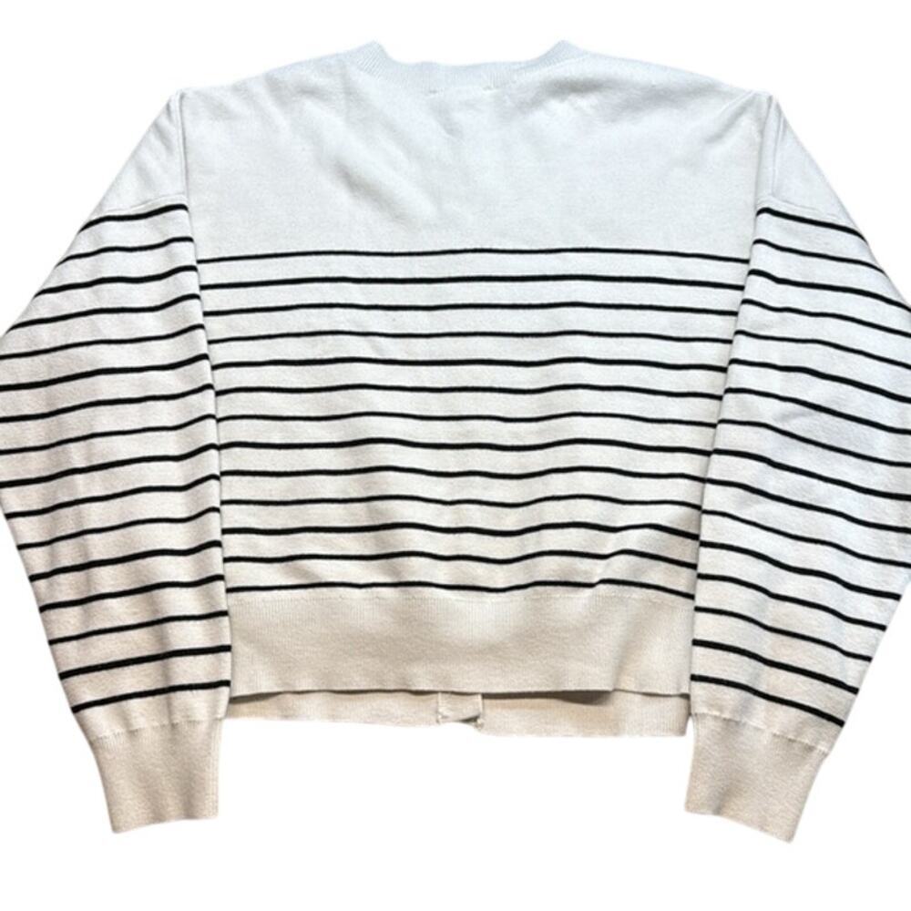 Draper James RSVP Button Front White Black Striped Preppy Coastal Cardigan 3X - Picture 2 of 12